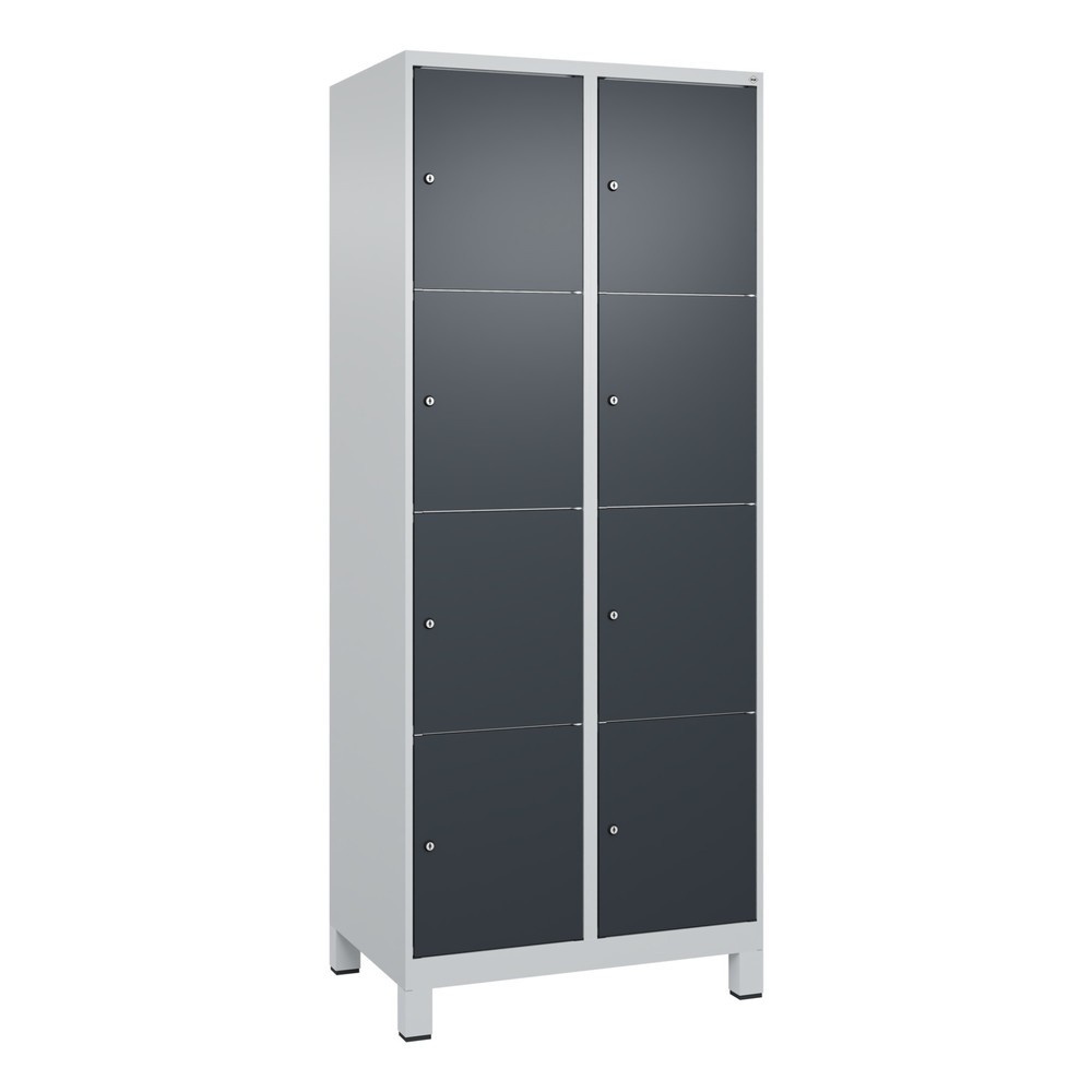 C+P Schließfachschrank Classic PLUS, Füße, 2 Abteile, HxBxT 1.950 x 800 x 500 mm, lichtgrau, anthrazitgrau, 8 Fächer, Zylinderschloss