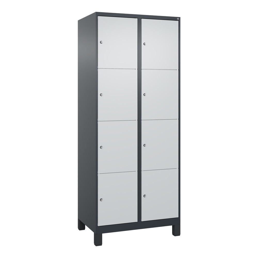 C+P Schließfachschrank Classic PLUS, Füße, 2 Abteile, HxBxT 1.950 x 800 x 500 mm, anthrazitgrau, lichtgrau, 8 Fächer, Zylinderschloss