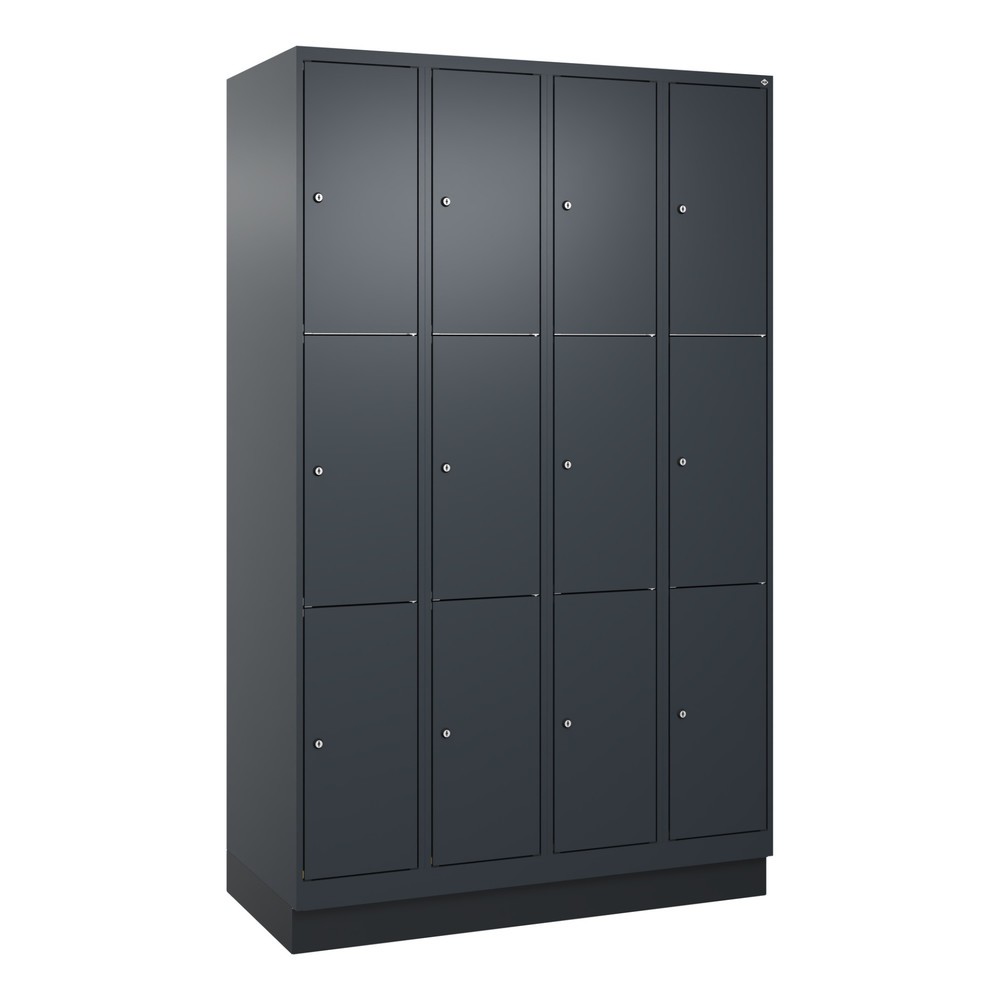 C+P Schließfachschrank Classic PLUS, Sockel, 4 Abteile, HxBxT 1.950 x 1.200 x 500 mm, anthrazitgrau, anthrazitgrau, 12 Fächer, Zylinderschloss