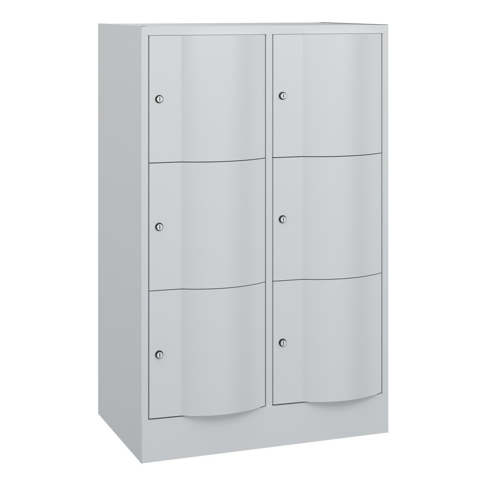 C+P Schließfachschrank mit "rabaukensicheren" Türen, 2 x 3 Fächer, HxBxT 1.225 x 770 x 540 mm, lichtgrau, lichtgrau