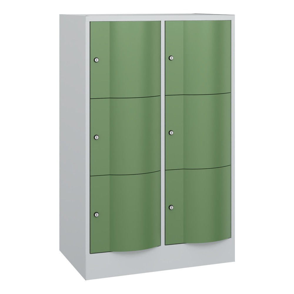 C+P Schließfachschrank mit "rabaukensicheren" Türen, 2 x 3 Fächer, HxBxT 1.225 x 770 x 540 mm, lichtgrau, resedagrün