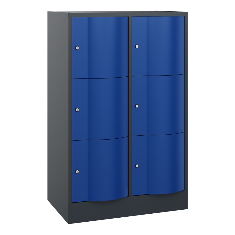 C+P Schließfachschrank mit "rabaukensicheren" Türen, 2 x 3 Fächer, HxBxT 1.225 x 770 x 540 mm, anthrazitgrau, enzianblau