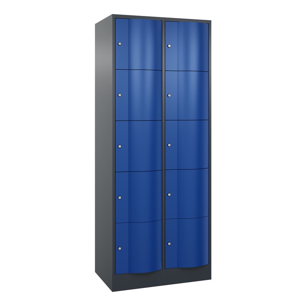 C+P Schließfachschrank mit 'rabaukensicheren' Türen, 2 x 5 Fächer, HxBxT 1.950 x 770 x 540 mm, anthrazitgrau, enzianblau