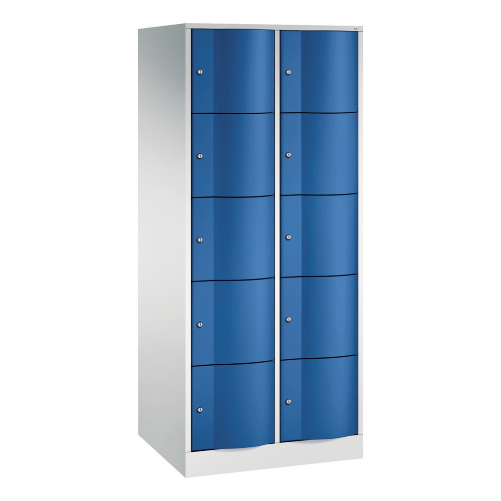 C+P Schließfachschrank mit "rabaukensicheren" Türen, 2 x 5 Fächer, HxBxT 1.950 x 770 x 640 mm, lichtgrau, enzianblau