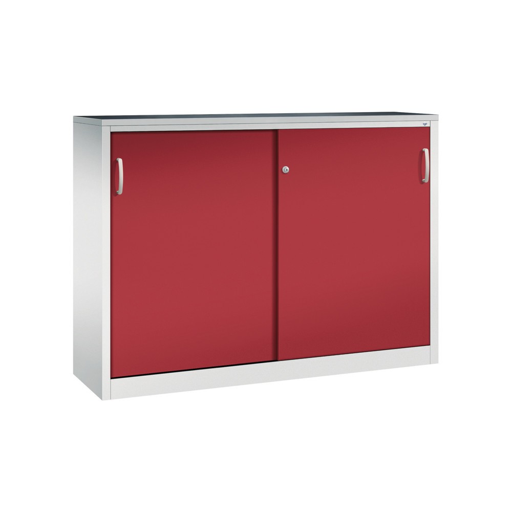 C+P Werkstatt-Beistellschrank mit 4 Fachböden, HxBxT 1.200 x 1.600 x 400 mm, Trennwand, lichtgrau, rubinrot