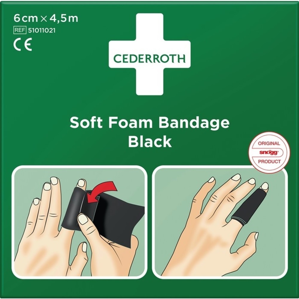 CEDERROTH Pflaster und Bandage Soft Foam, selbsthaftend elastisch, schwarz, Rolle 6 cm x 4,5 m