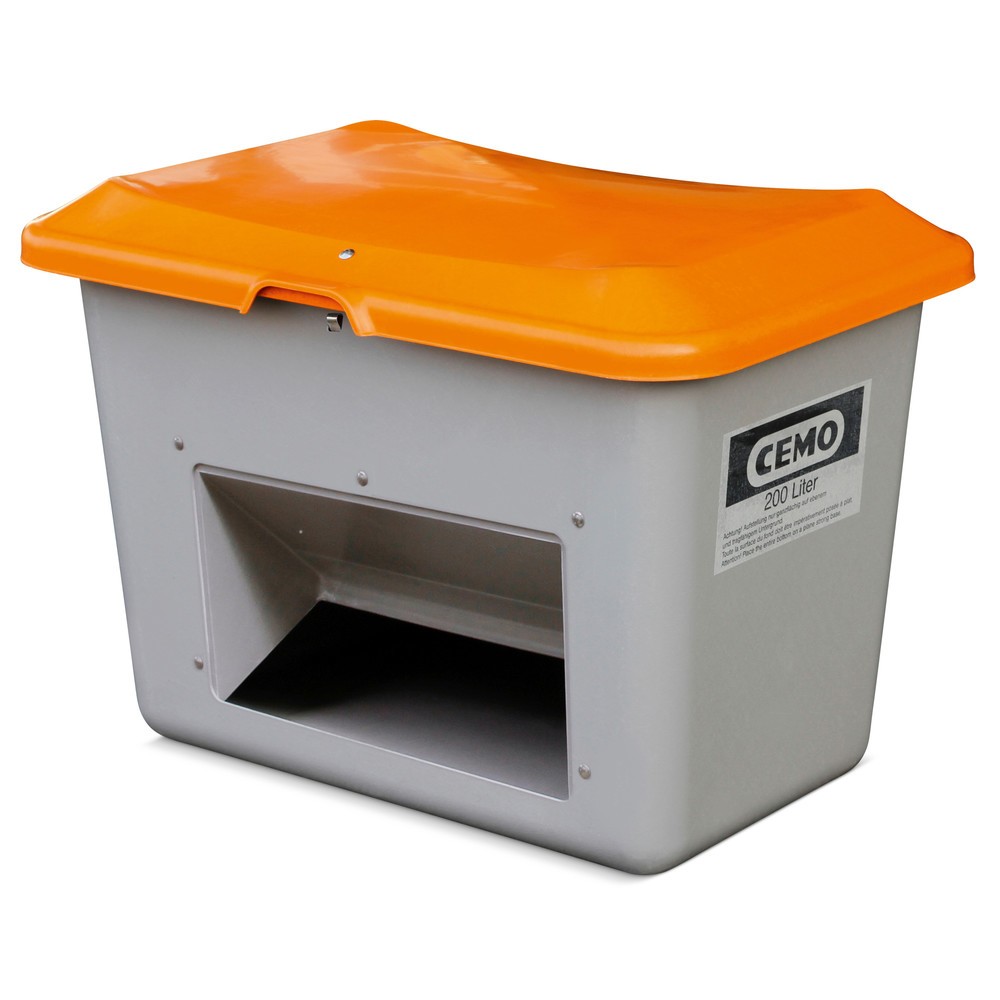 CEMO Streugutbehälter  mit Entnahmeöffnung, grau/orange, 200 Liter