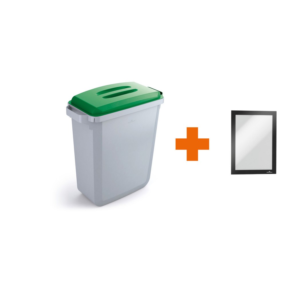 DURABLE Abfallbehälter DURABIN® 60L mit Deckel + Info-Rahmen DURAFRAME®, grün