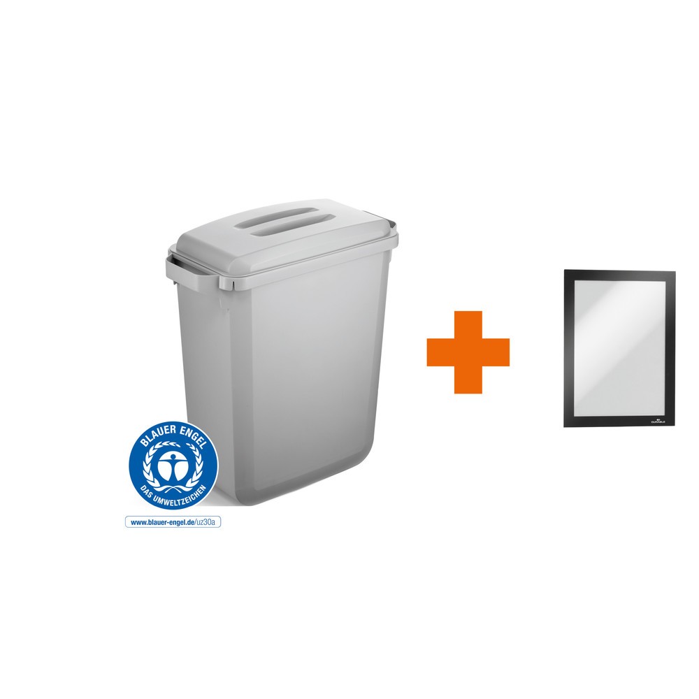 DURABLE Abfallbehälter DURABIN® ECO 60L mit Deckel + Info-Rahmen DURAFRAME®, grau