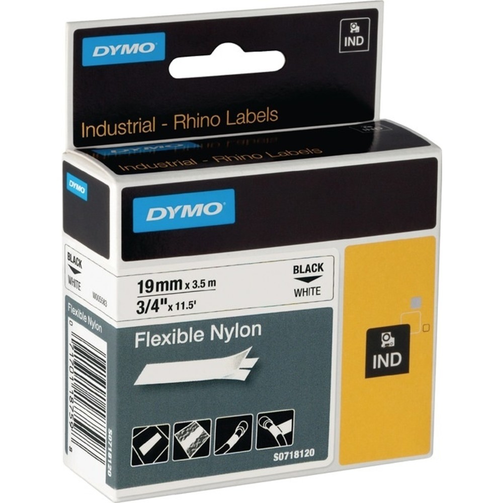 DYMO Schriftband, flexibles Nylonband, Bandbreite 19 mm Bandlänge 3,5 m, schwarz auf weiß