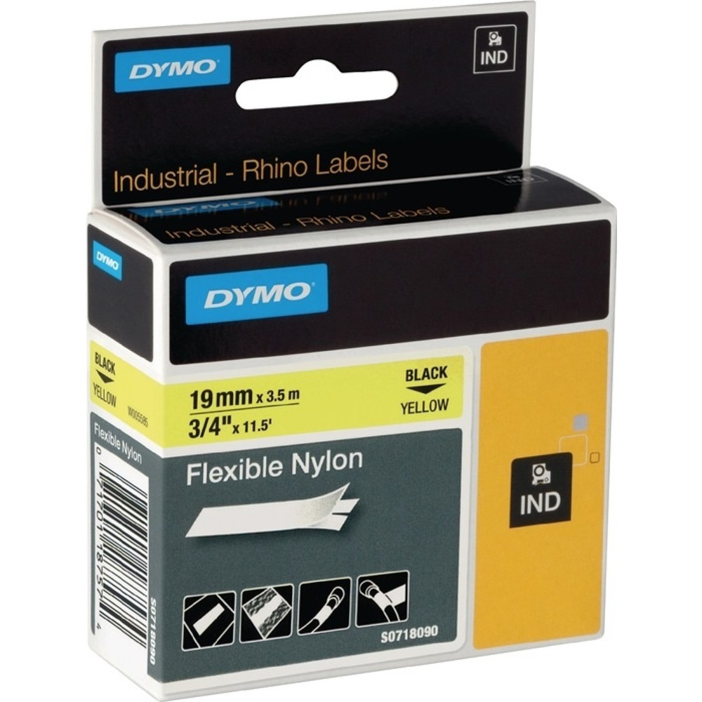 DYMO Schriftband, flexibles Nylonband, Bandbreite 19 mm Bandlänge 3,5 m, schwarz auf gelb