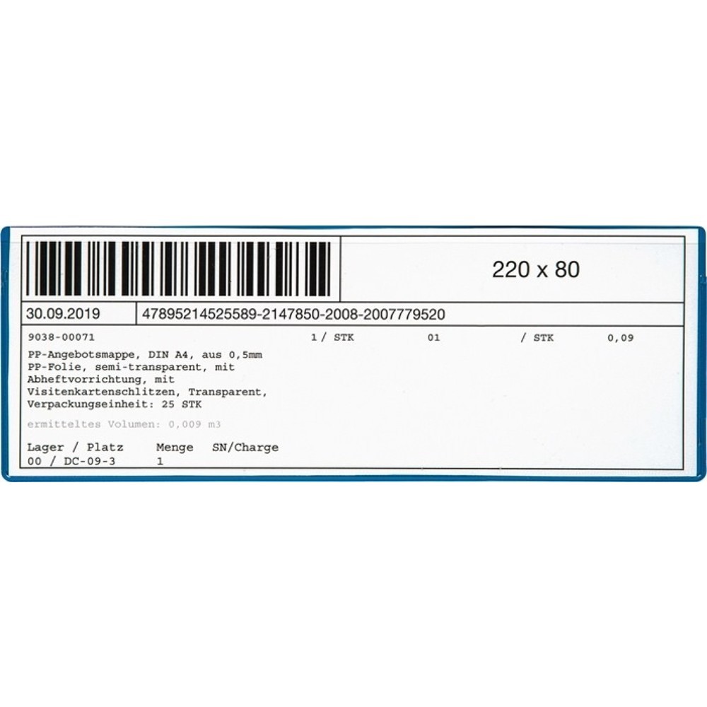 EICHNER Etikettentasche, magnetisch, B220xH80mm, 10St./Pack