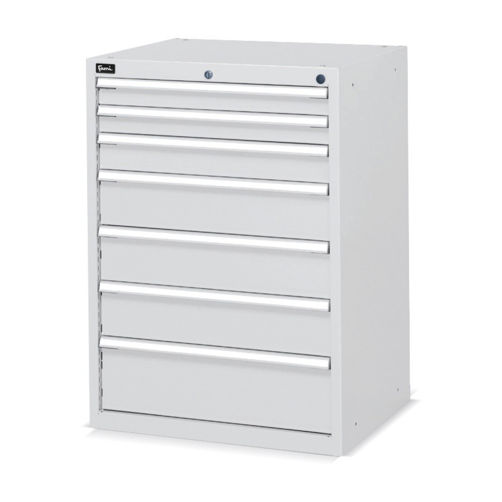 Fami Schubladenschrank Flexa Key Comfort, Schubladen 2x75/1x100/3x150/1x200 mm, HxBxT 1.000 x 717 x 600 mm, RAL 7035 lichtgrau