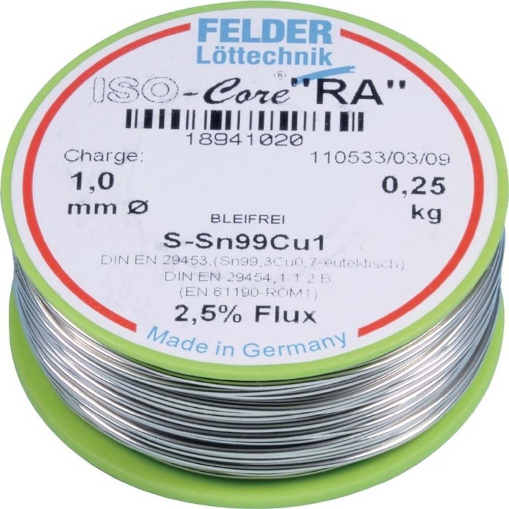 FELDER Lötdraht ISO-Core® RA, 250 g, 1 mm, S-Sn99Cu1