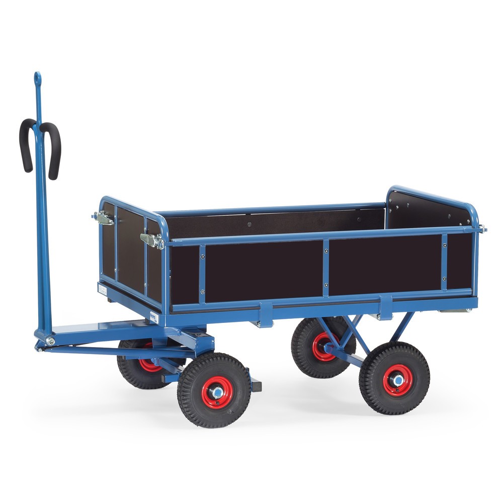 fetra® Handpritschenwagen mit Luft-Bereifung, Zugöse und 3 abklappbaren Wänden, HxBxL 1.130 x 825 x 1.560 mm, Tragkraft 700 kg