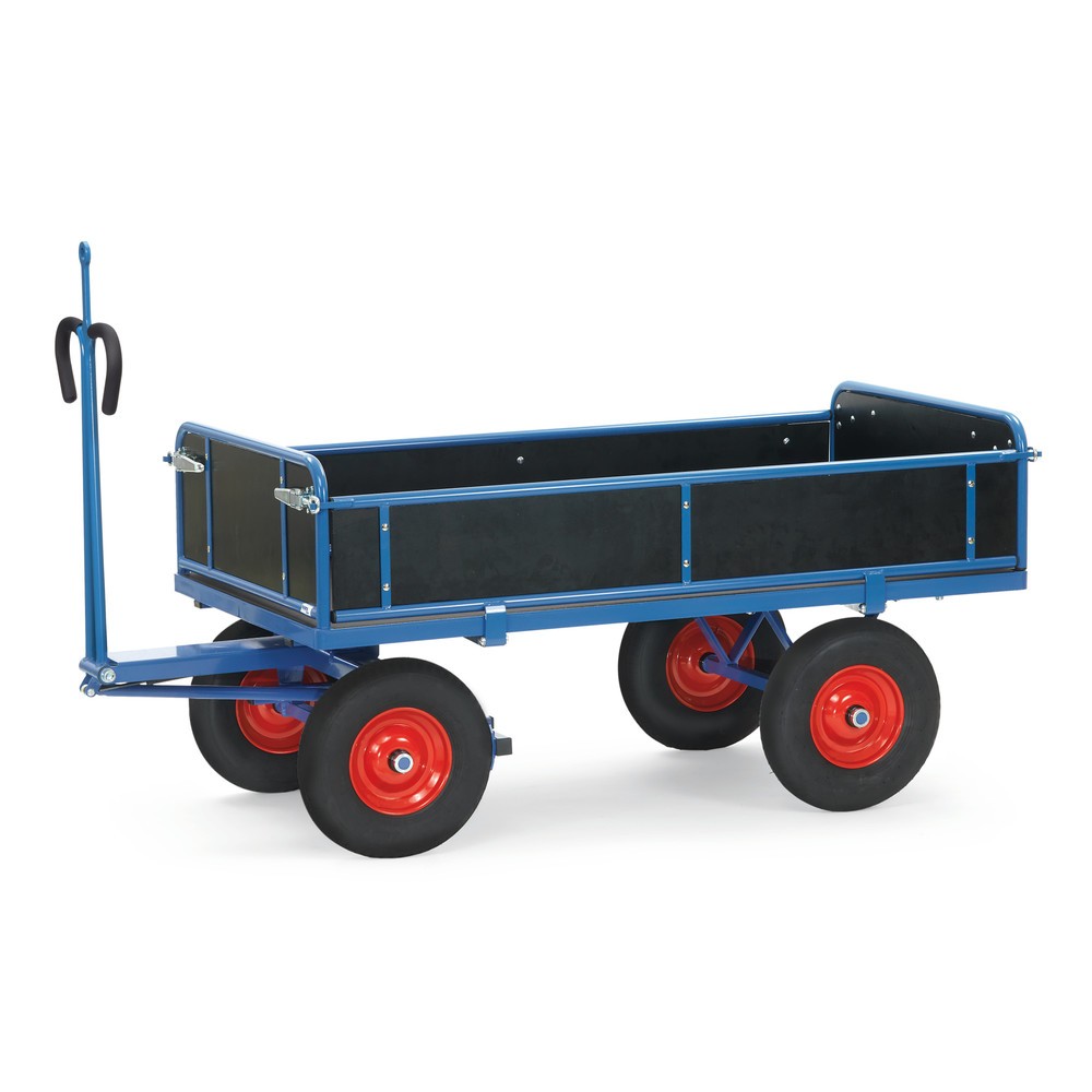 fetra® Handpritschenwagen mit Vollgummirädern, Zugöse und 3 abklappbaren Wänden, HxBxL 1.190 x 925 x 1.960 mm, Tragkraft 1.000 kg