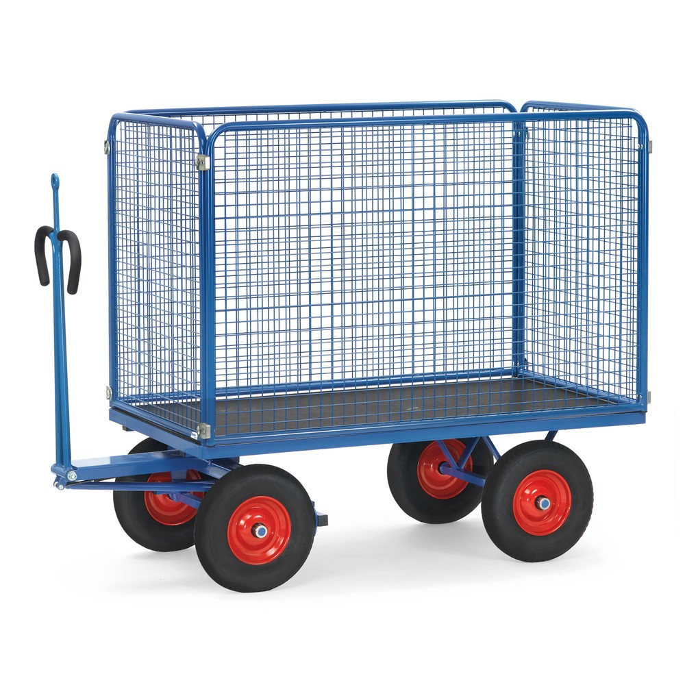 fetra® Handpritschenwagen mit Vollgummirädern, Zugöse und Drahtgitterwänden, HxBxL 1.480 x 950 x 1.950 mm, Tragkraft 1.000 kg