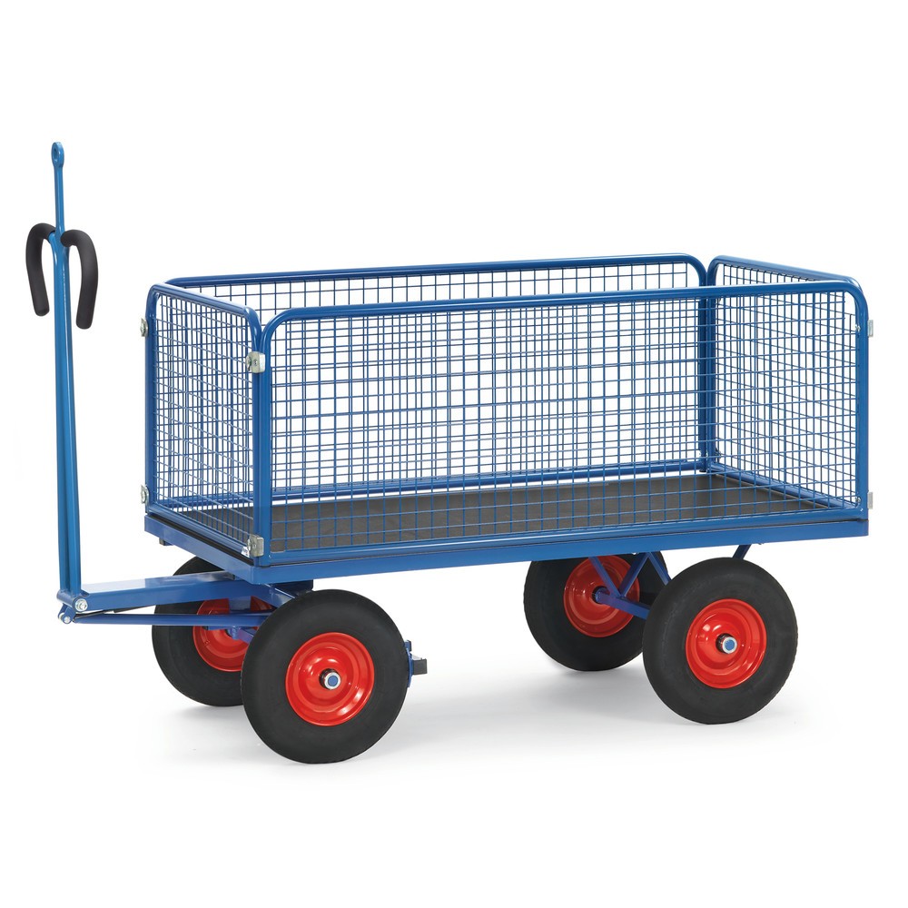 fetra® Handpritschenwagen mit Vollgummirädern, Zugöse und Drahtgitterwänden, HxBxL 1.190 x 850 x 1.550 mm, Tragkraft 1.000 kg