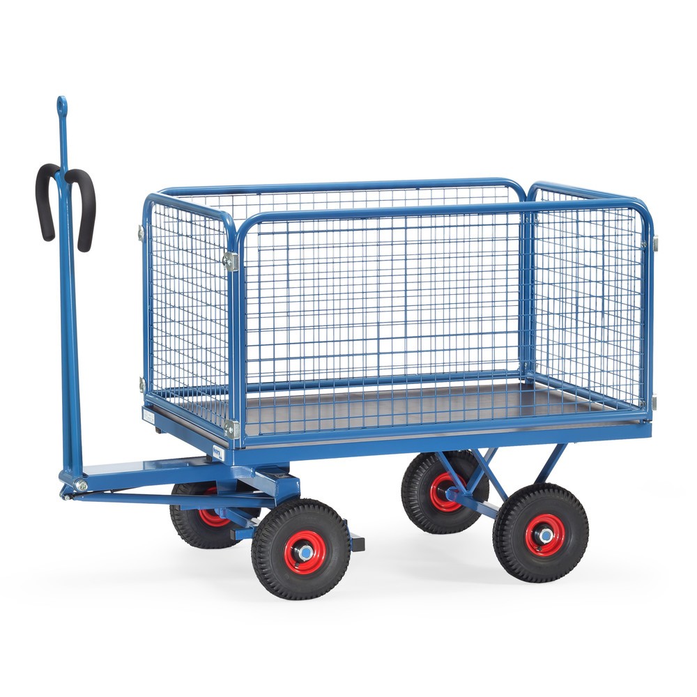 fetra® Handpritschenwagen mit Luft-Bereifung, Zugöse und Drahtgitterwänden, HxBxL 1.130 x 850 x 1.550 mm, Tragkraft 700 kg