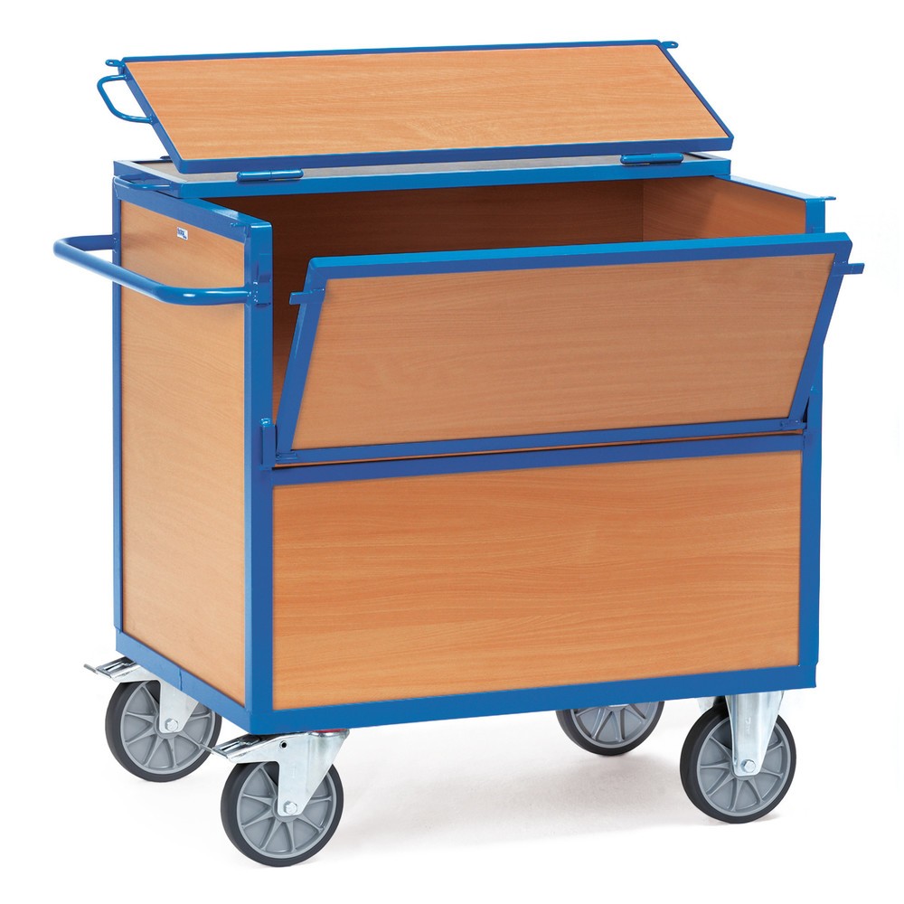 fetra® Kastenwagen mit Holzwänden, Ladefläche 700 x 1.000 mm, mit Deckel