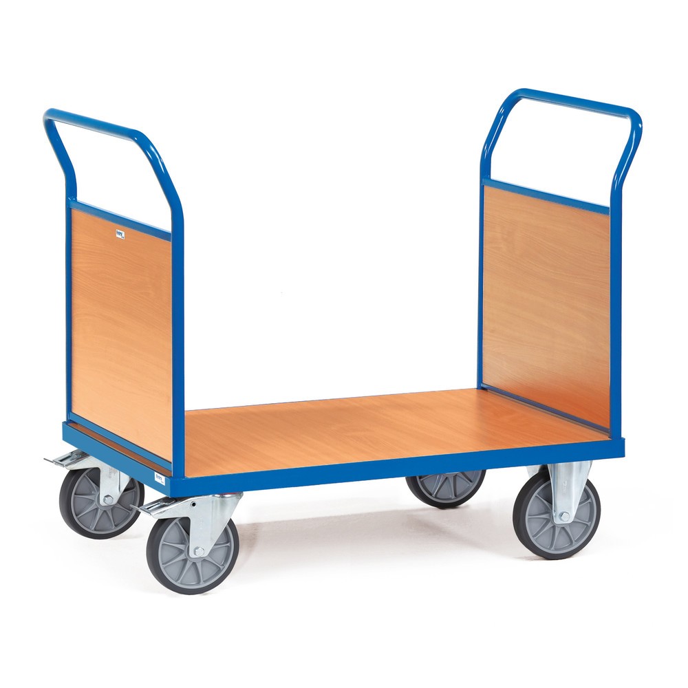 fetra® Plattformwagen, 2-seitig mit Holzwänden, Ladefläche BxT 700 x 1.000 mm