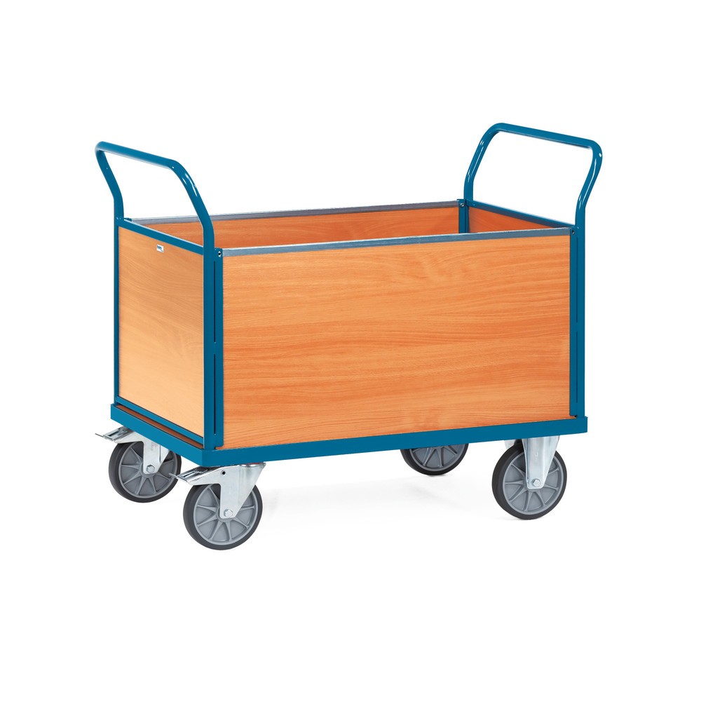 fetra® Plattformwagen, 4-seitig mit Holzwänden, Ladefläche BxT 600 x 1.000 mm