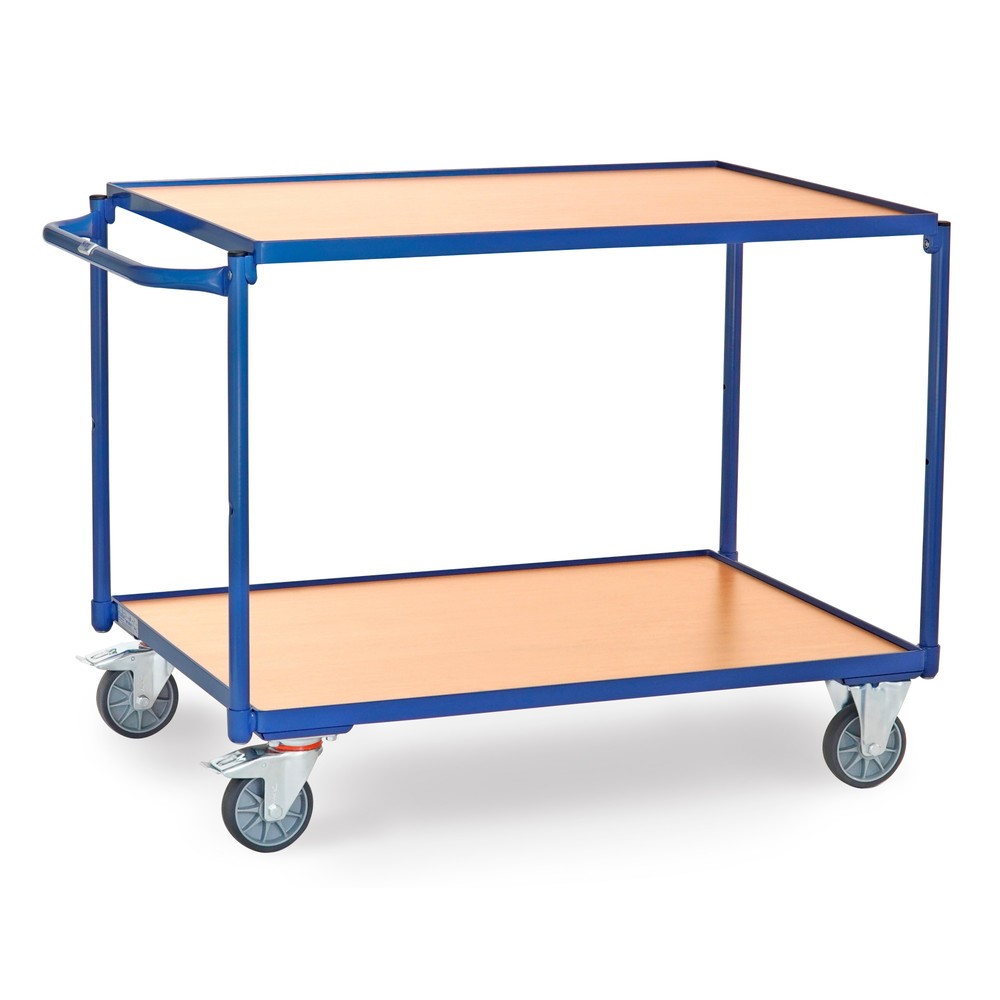 fetra® Tischwagen, TK 300 kg, 2 Etagen à 1.000 x 700 mm, waagerechter Schiebebügel