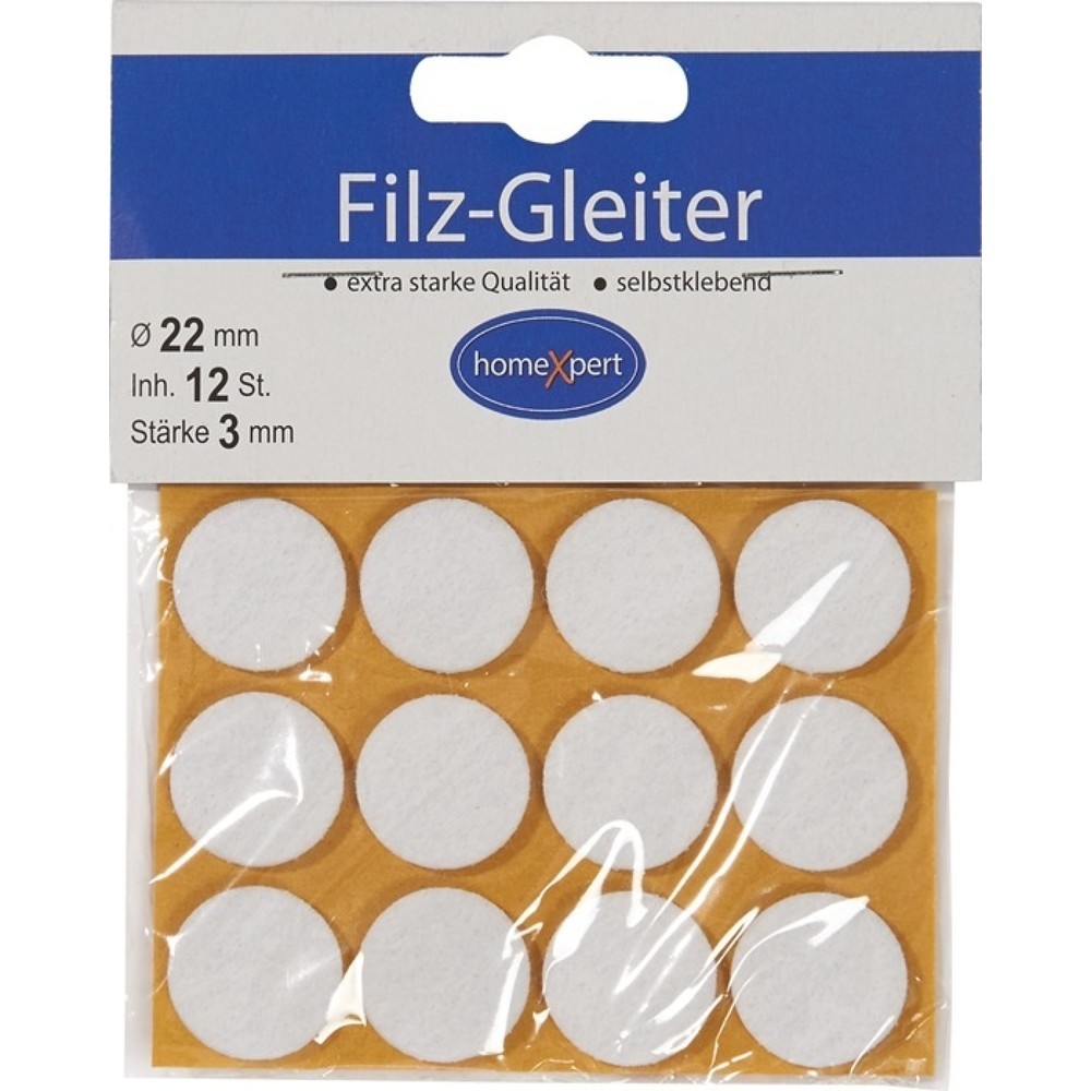 Filzgleiter, Filz weiß, 22 mm, selbstklebend