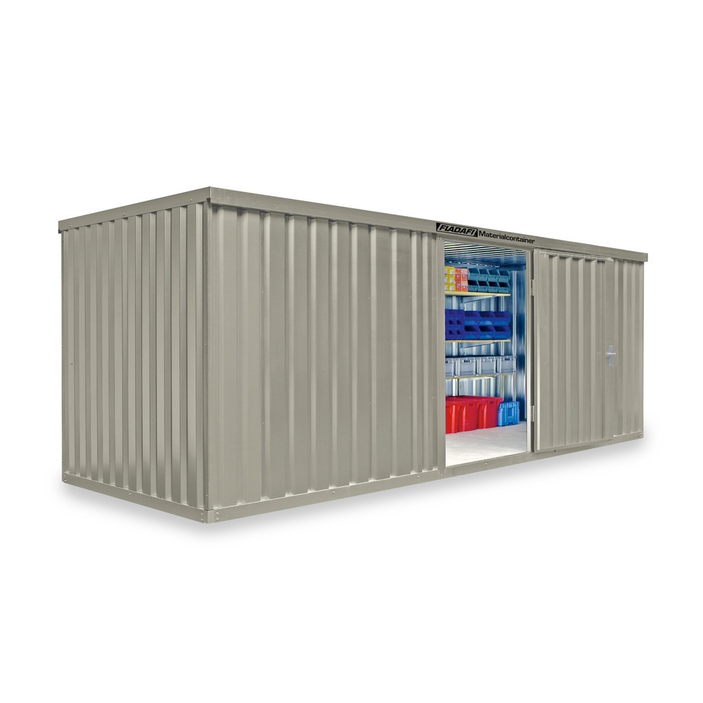 FLADAFI® Materialcontainer Einzelmodul, HxBxT 2.150 x 6.080 x 2.170 mm, montiert, Holzfußboden, lackiert, grauweiß