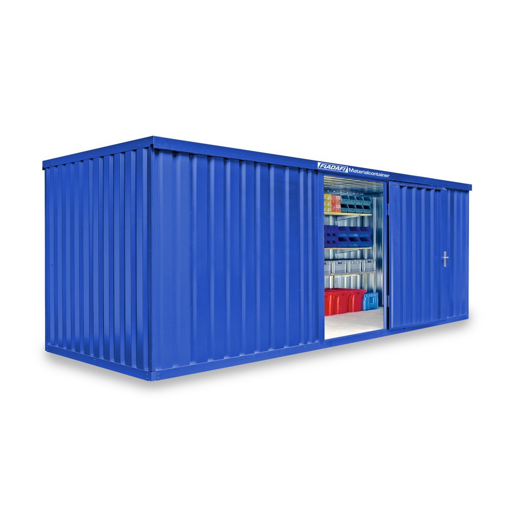 FLADAFI® Materialcontainer Einzelmodul, HxBxT 2.150 x 6.080 x 2.170 mm, montiert, Holzfußboden, lackiert, enzianblau