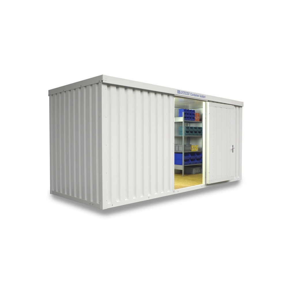 FLADAFI® Materialcontainer 10m², isoliert, mit Holzfußboden, Maße außen 5080x2170x2405 mm, Doppelflügeltür, mittig in Breitseite