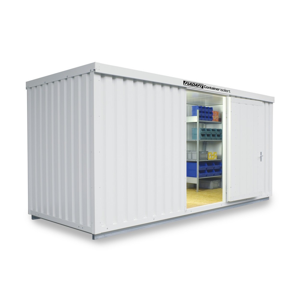 FLADAFI® Materialcontainer 10m², isoliert, mit isoliertem Boden, Maße außen 5080x2170x2500 mm, Doppelflügeltür, mittig in Breitseite