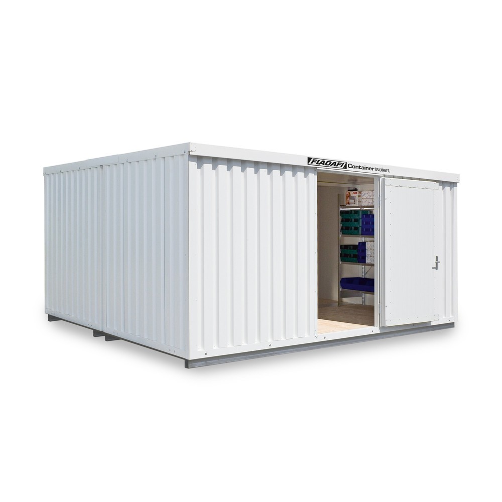 FLADAFI® Materialcontainer-Kombination 20m², isoliert, mit isoliertem Boden, Maße außen 5080x4340x2500 mm, Einzelflügeltür, mittig im Modul