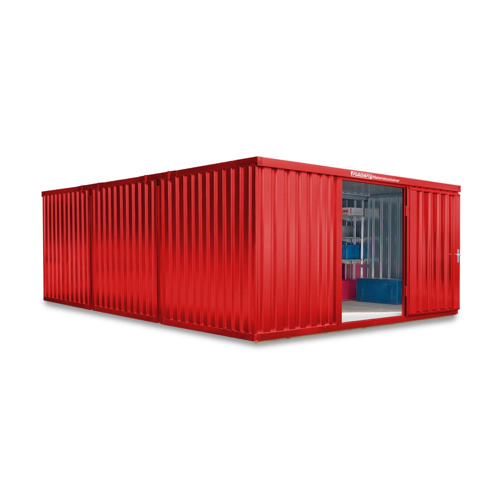 FLADAFI® Materialcontainer Kombination, 3 Module, HxBxT 2.150 x 4.050 x 6.520 mm, vormontiert, Holzfußboden, lackiert, feuerrot