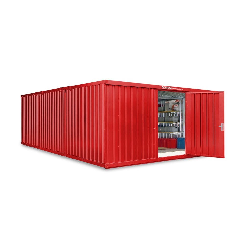 FLADAFI® Materialcontainer Kombination, 3 Module, HxBxT 2.150 x 5.080 x 6.520 mm, vormontiert, Holzfußboden, lackiert, feuerrot