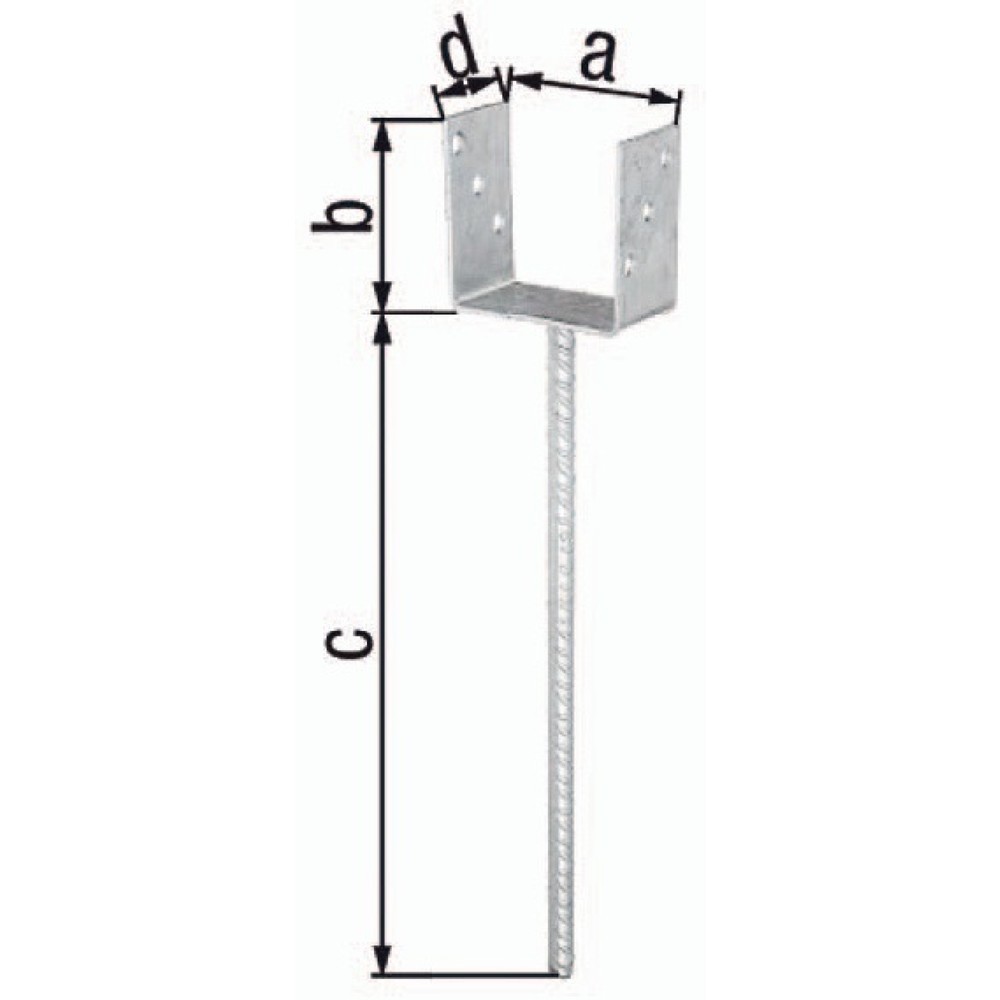 GAH U-Pfostenträger ETA-10/0210, feuerverzinkt, 101x100x400x60mm, mit extra langem Betonanker