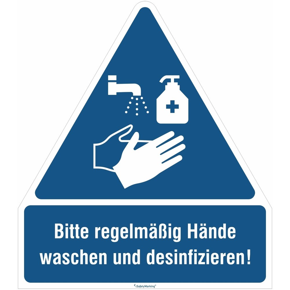 GGebotsschild-Kombination "Bitte regelmäßig Hände waschen und desinfizieren!", dreieckig, Stärke 0,8 mm