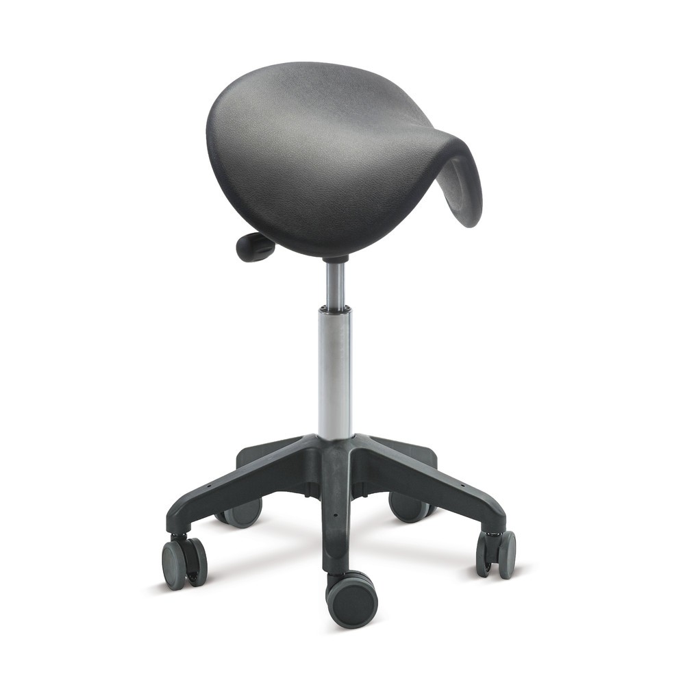 Produktabbildung: Global Stole A/S Hocker Ergonomic, PU-Sattelsitz, Sitzhöhe 480-550 mm, Rollen, schwarz