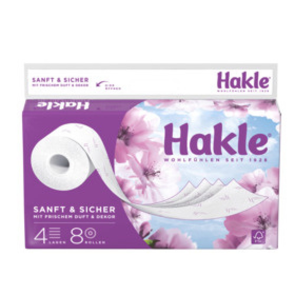 Hakle Sanft & Sicher Toilettenpapier, 4-lagig, 8 Rollen à 130 Blatt