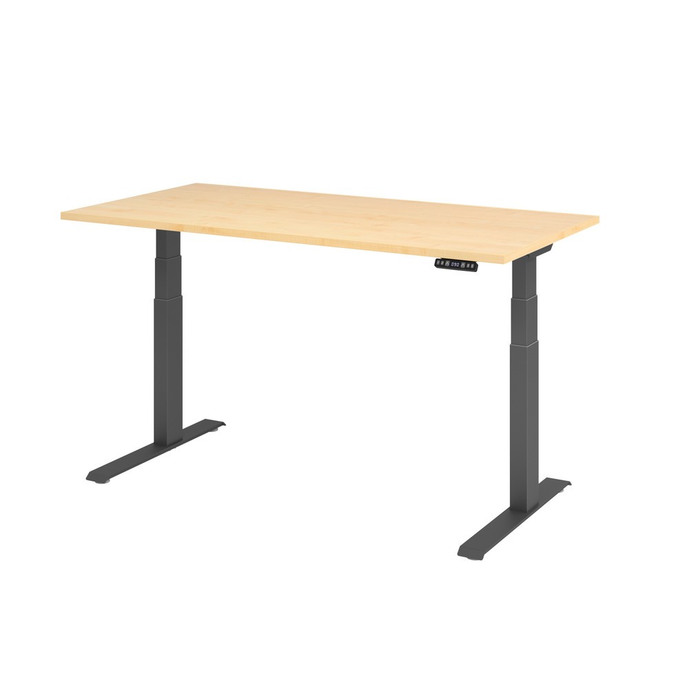 Produktabbildung: Hammerbacher Schreibtisch, C-Fuß, elektrisch höhenverstellbar 2-stufig, BxT 1.600 x 800 mm, Ahorn, graphit