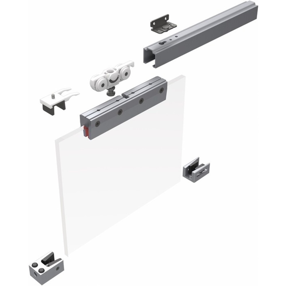 HELM Schiebesystem 73, Glastüren 8/10 mm Komplettset, 80 kg 1300 mm EV1 eloxiert, 500-700 mm Wandmontage