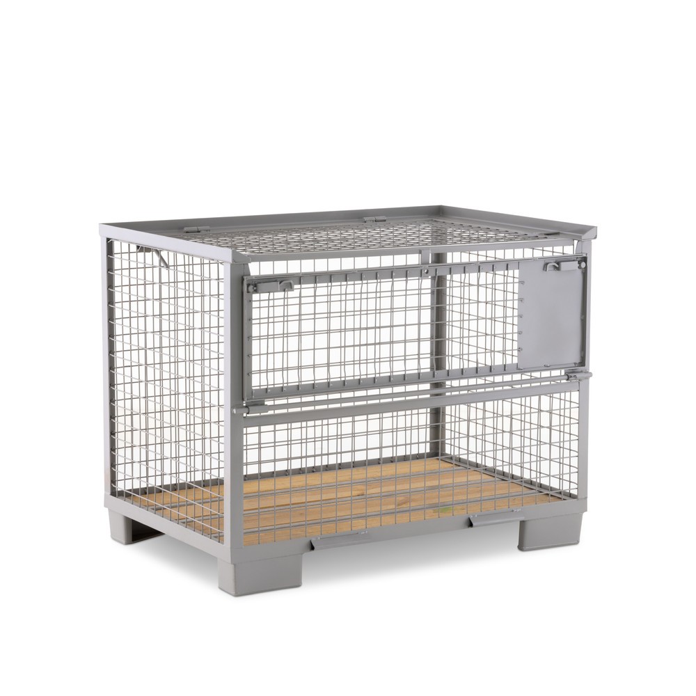 Produktabbildung: HEMMDAL Euro-Gitterbox mit halb abklappbarer Längswand und Deckel, HxBxT 970 x 1.240 x 835 mm, steingrau