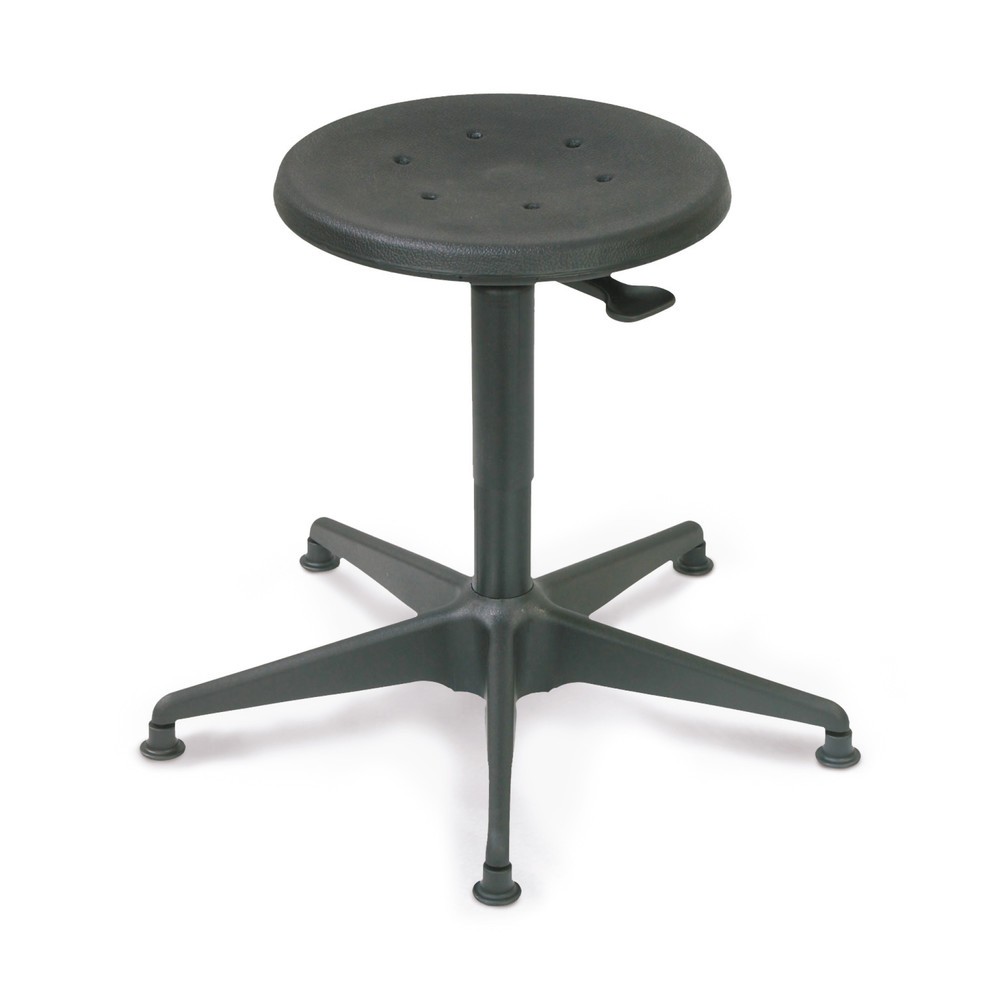 Produktabbildung: HEMMDAL Hocker, Sitz aus Buche, Sitzhöhe 380-515 mm, Stahlbasis, Bodengleiter