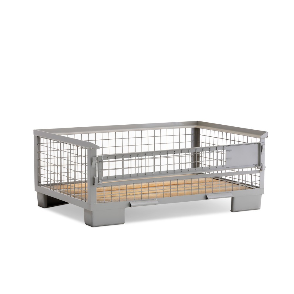 Produktabbildung: HEMMDAL Industrie-Gitterbox mit halb abklappbarer Längswand, HxBxT 500 x 1.240 x 835 mm, steingrau