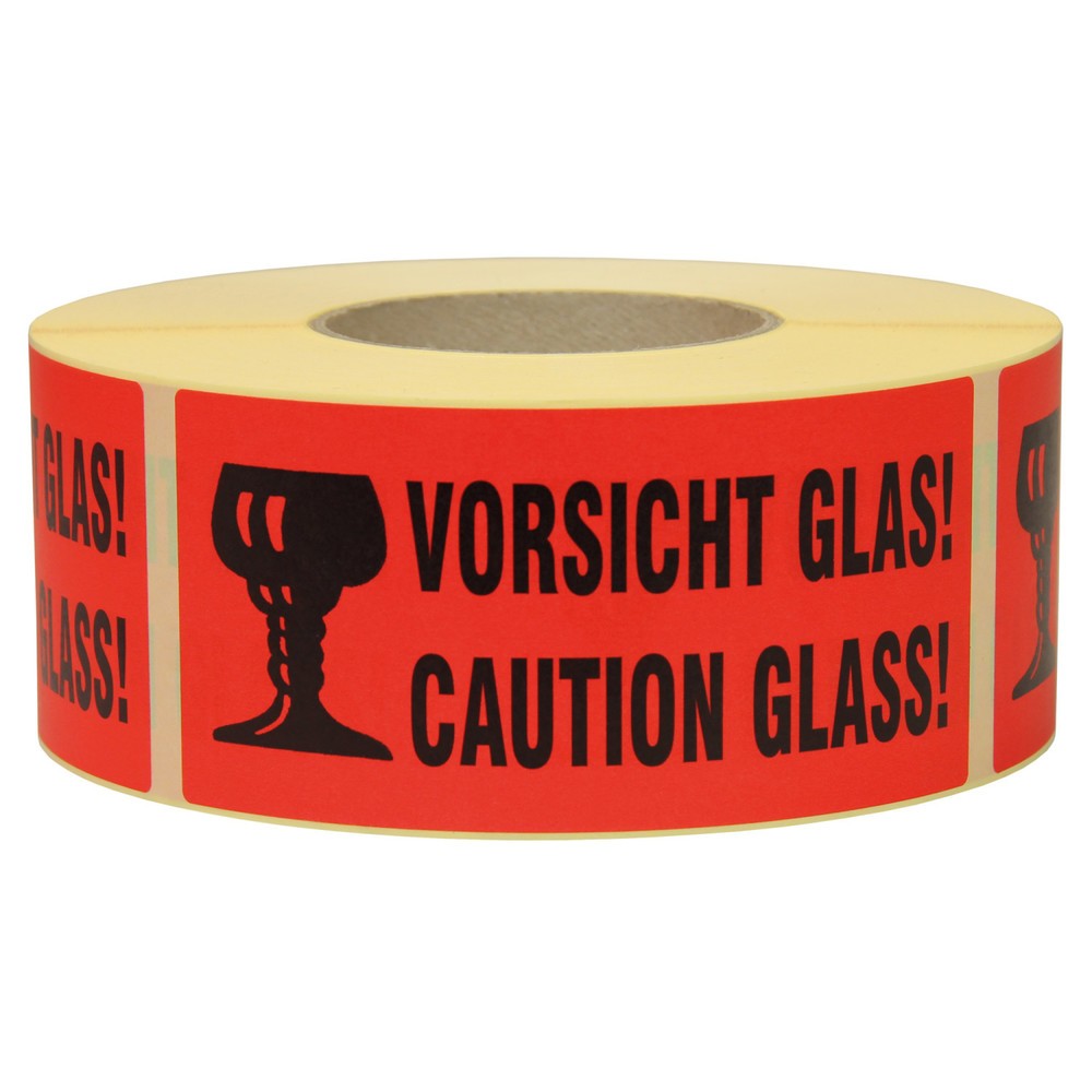 Hinweisetikett "Vorsicht Glas", LxB 145 x 70 mm, 1 Rolle á 1.000 Stück