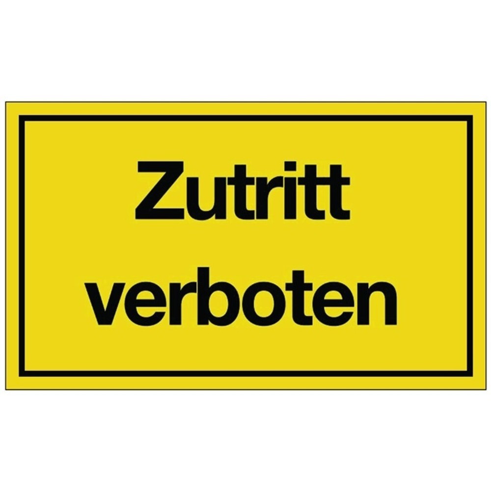 Hinweiszeichen, L250xB150 mm gelb schwarz, Zutritt verboten, Kunststoff