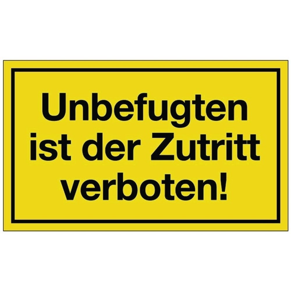 Hinweiszeichen, L250xB150 mm gelb schwarz, Unbefugten ist der Zutritt verboten, Kunststoff