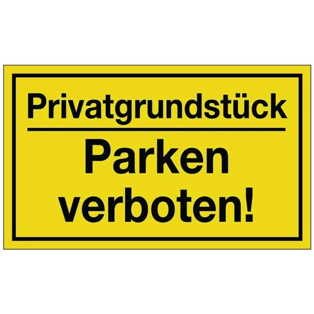 Hinweiszeichen, L250xB150 mm gelb schwarz, Privatgrundstück/Parken verboten!, Kunststoff