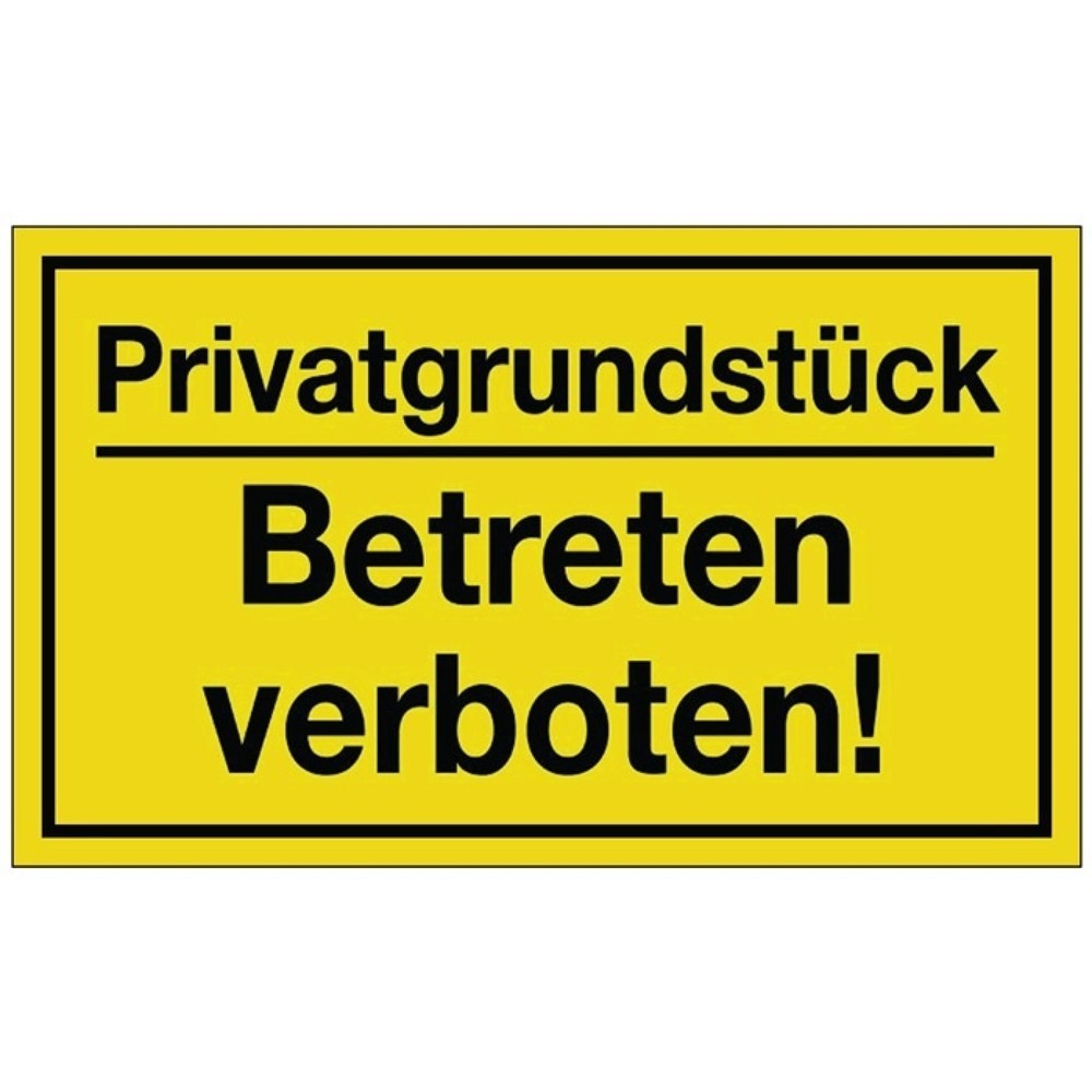 Hinweiszeichen, L250xB150 mm gelb schwarz, Privatgrundstück/Betreten verboten!, Kunststoff