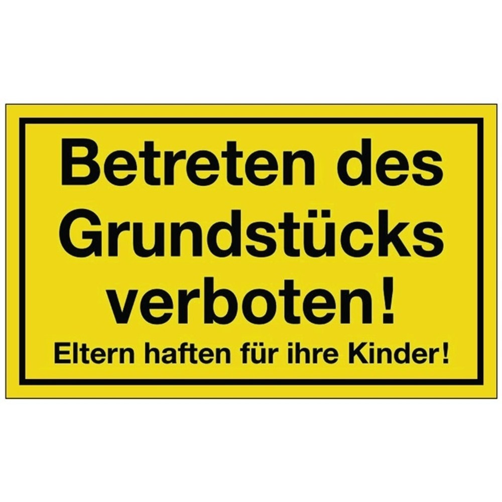 Hinweiszeichen, L250xB150 mm gelb schwarz, Grundstück betreten verboten, Kunststoff